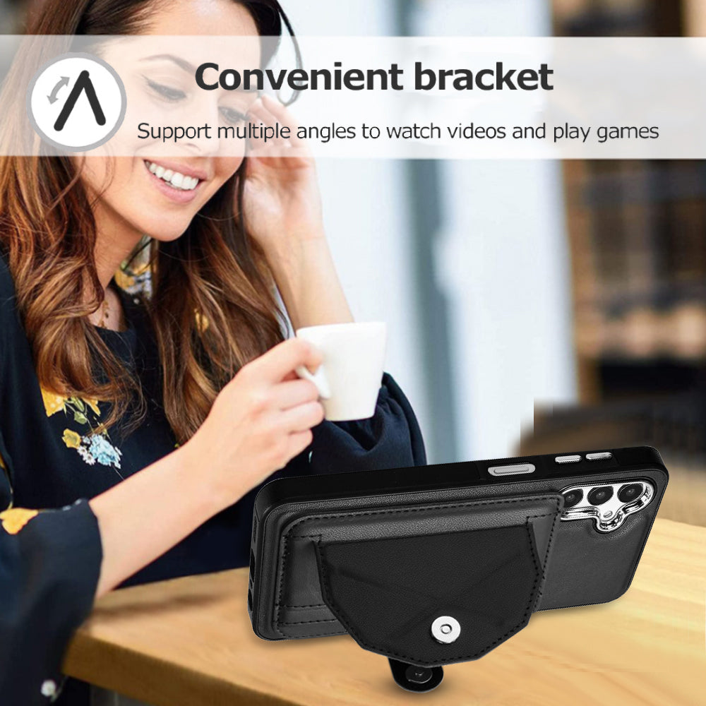 YB Leather Coating Series-4 for Samsung Galaxy A13 5G / M13 5G / A04s 4G / A04 4G Kickstand Case Card Holder Phone Cover