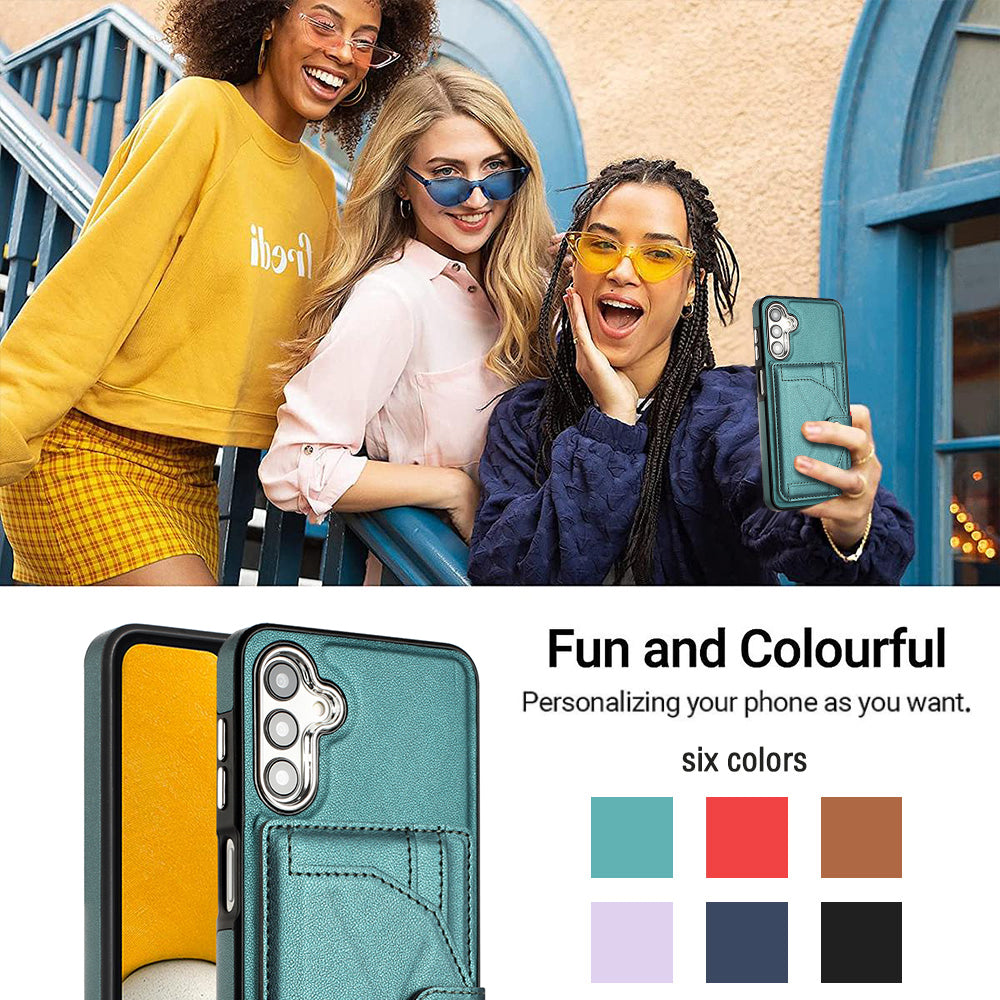 YB Leather Coating Series-4 for Samsung Galaxy A13 5G / M13 5G / A04s 4G / A04 4G Kickstand Case Card Holder Phone Cover