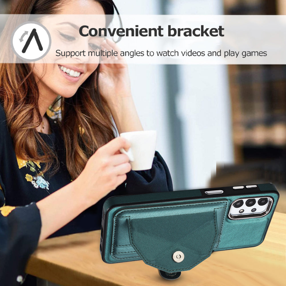 YB Leather Coating Series-4 for Samsung Galaxy A23 4G / A23 5G (Global Version) / F23 5G / M23 5G Kickstand Case Card Holder Phone Cover