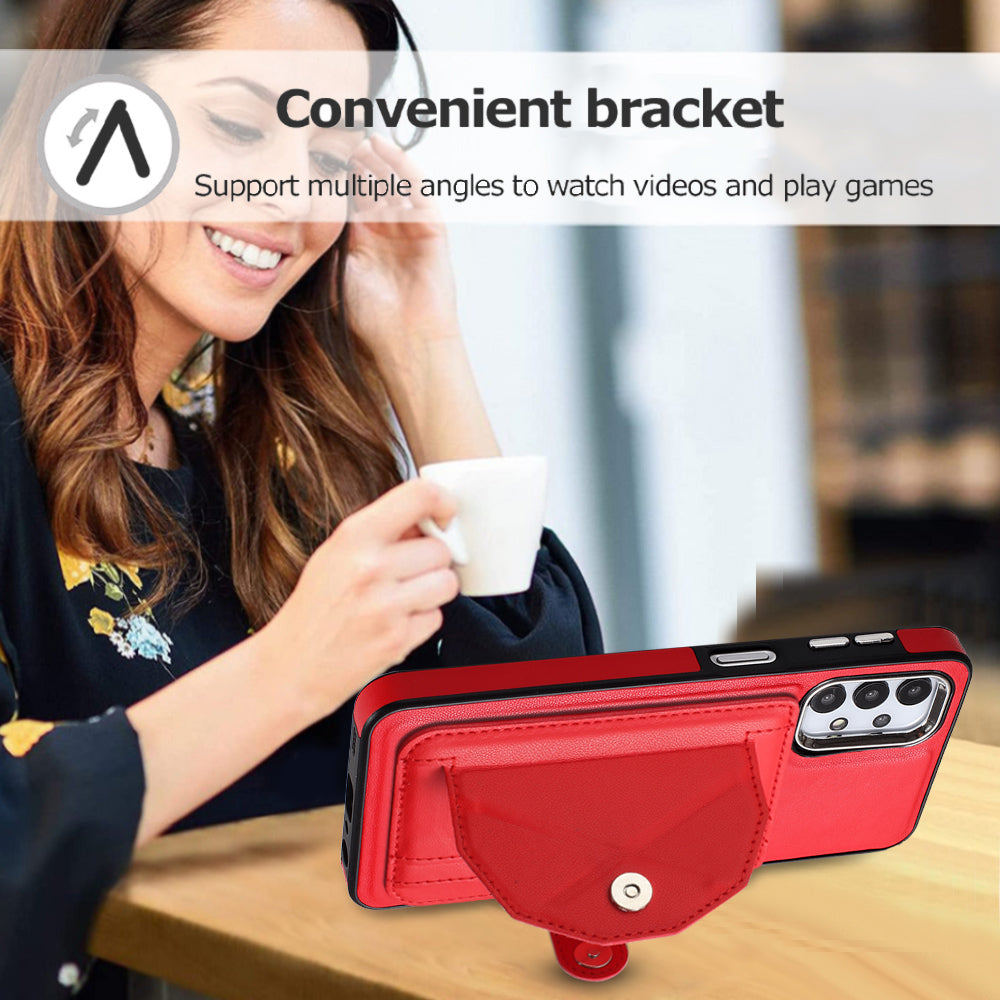 YB Leather Coating Series-4 for Samsung Galaxy A23 4G / A23 5G (Global Version) / F23 5G / M23 5G Kickstand Case Card Holder Phone Cover