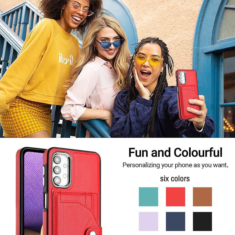 YB Leather Coating Series-4 for Samsung Galaxy A23 4G / A23 5G (Global Version) / F23 5G / M23 5G Kickstand Case Card Holder Phone Cover