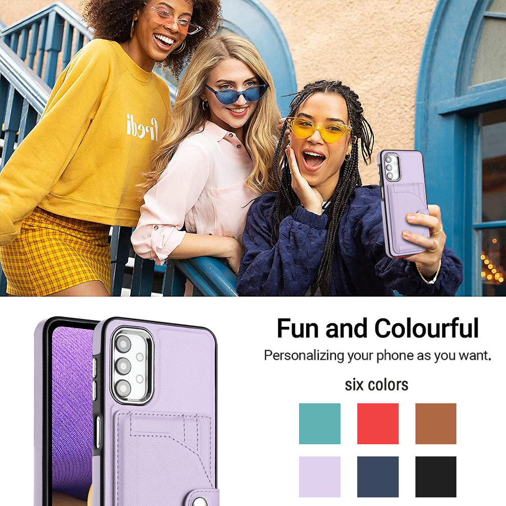 YB Leather Coating Series-4 for Samsung Galaxy A23 4G / A23 5G (Global Version) / F23 5G / M23 5G Kickstand Case Card Holder Phone Cover