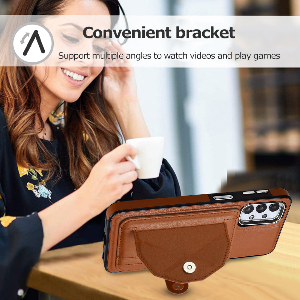 YB Leather Coating Series-4 for Samsung Galaxy A23 4G / A23 5G (Global Version) / F23 5G / M23 5G Kickstand Case Card Holder Phone Cover