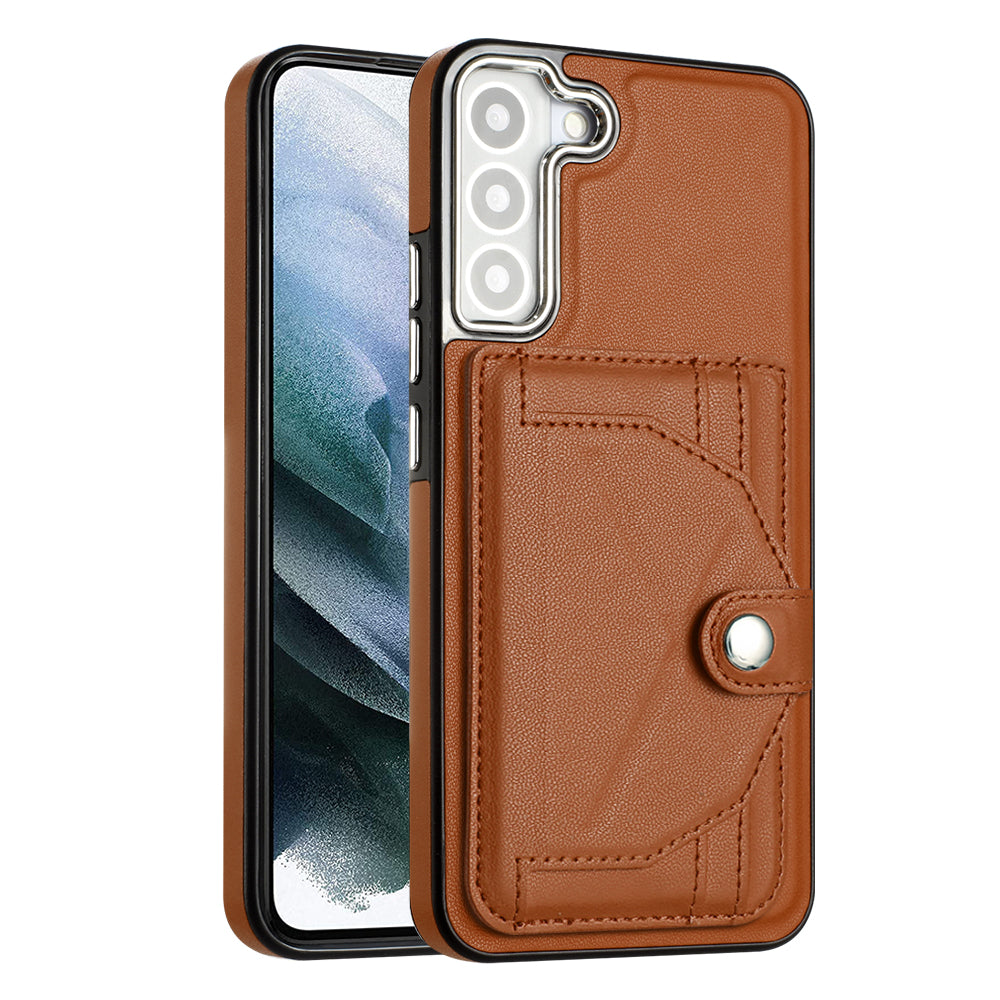 YB Leather Coating Series-4 for Samsung Galaxy S22 5G Phone Case Kickstand Card Holder Leather Coated TPU Cover