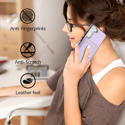 YB Leather Coating Series-4 for Samsung Galaxy S22 5G Phone Case Kickstand Card Holder Leather Coated TPU Cover