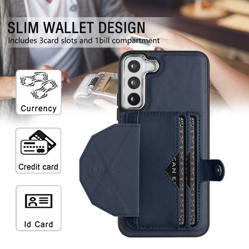 YB Leather Coating Series-4 for Samsung Galaxy S22 5G Phone Case Kickstand Card Holder Leather Coated TPU Cover