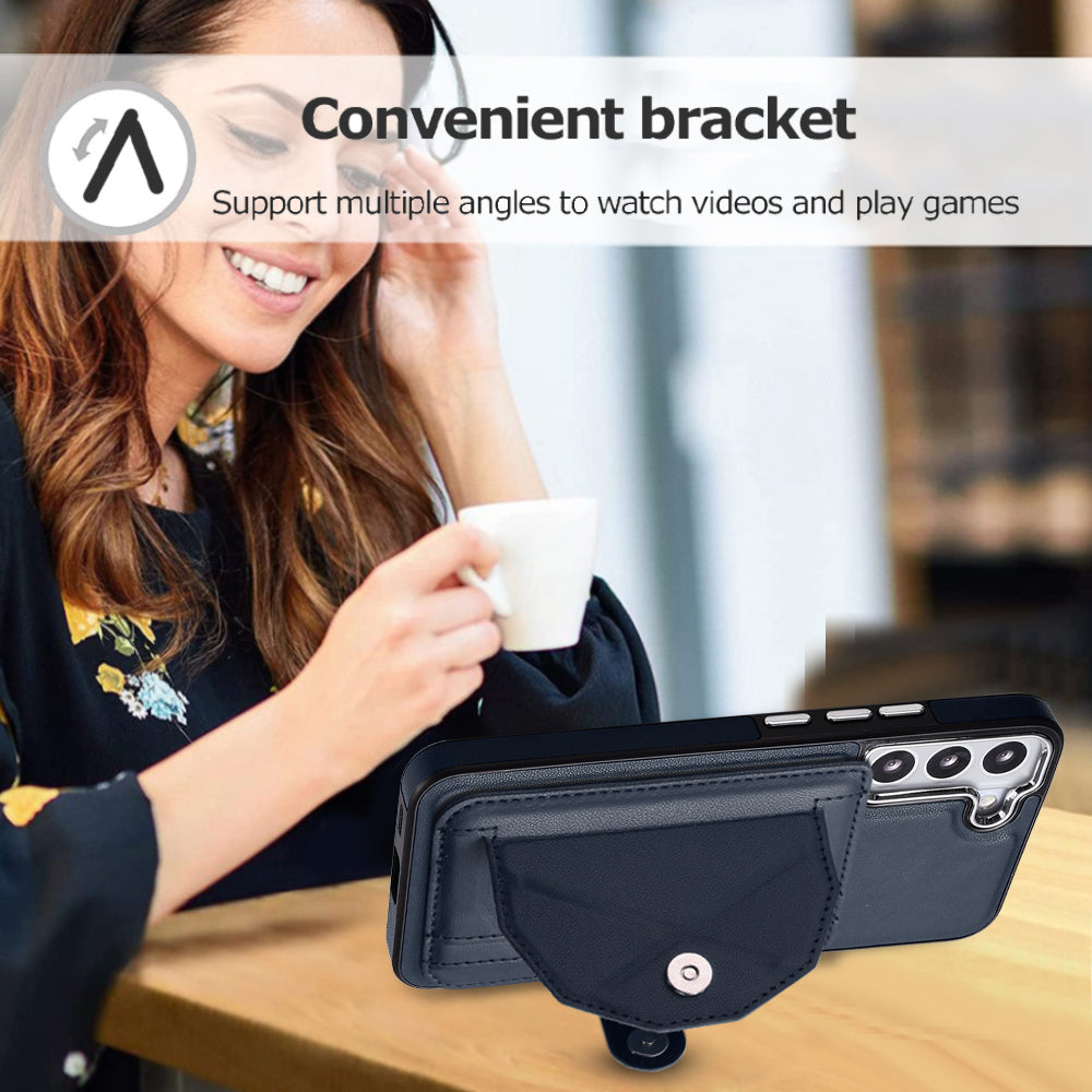 YB Leather Coating Series-4 for Samsung Galaxy S22 5G Phone Case Kickstand Card Holder Leather Coated TPU Cover