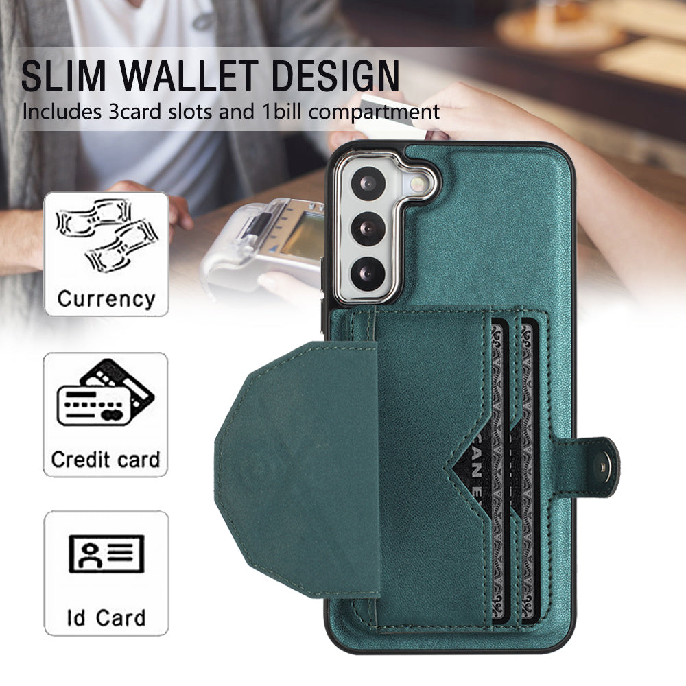YB Leather Coating Series-4 for Samsung Galaxy S22 5G Phone Case Kickstand Card Holder Leather Coated TPU Cover