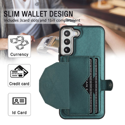 YB Leather Coating Series-4 for Samsung Galaxy S22 5G Phone Case Kickstand Card Holder Leather Coated TPU Cover