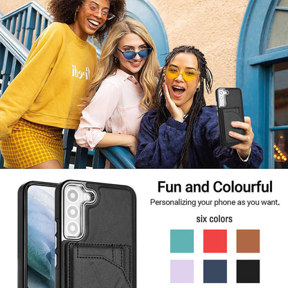 YB Leather Coating Series-4 for Samsung Galaxy S22 5G Phone Case Kickstand Card Holder Leather Coated TPU Cover