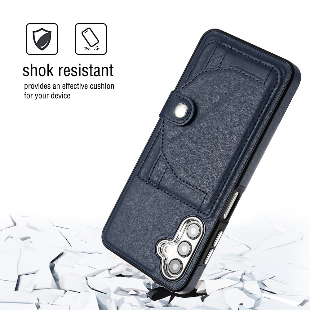 YB Leather Coating Series-4 for Samsung Galaxy A14 4G / 5G Card Holder Leather Coated TPU Case Kickstand Phone Cover