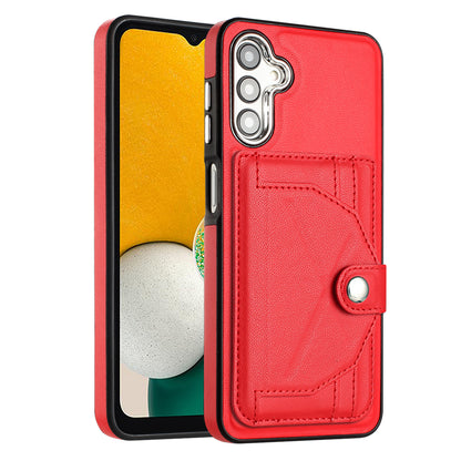 YB Leather Coating Series-4 for Samsung Galaxy A14 4G / 5G Card Holder Leather Coated TPU Case Kickstand Phone Cover