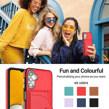 YB Leather Coating Series-4 for Samsung Galaxy A14 4G / 5G Card Holder Leather Coated TPU Case Kickstand Phone Cover