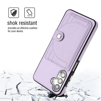 YB Leather Coating Series-4 for Samsung Galaxy A14 4G / 5G Card Holder Leather Coated TPU Case Kickstand Phone Cover