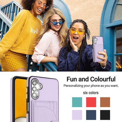 YB Leather Coating Series-4 for Samsung Galaxy A14 4G / 5G Card Holder Leather Coated TPU Case Kickstand Phone Cover