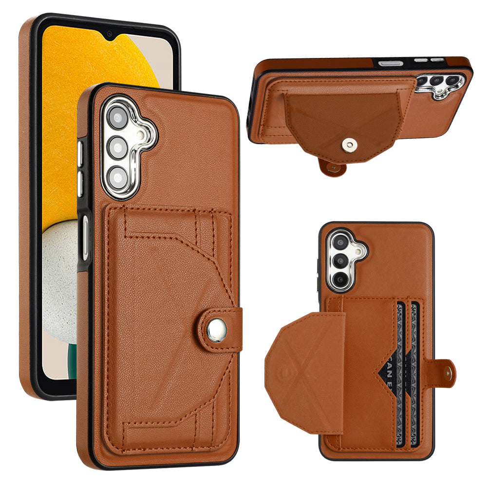 YB Leather Coating Series-4 for Samsung Galaxy A14 4G / 5G Card Holder Leather Coated TPU Case Kickstand Phone Cover