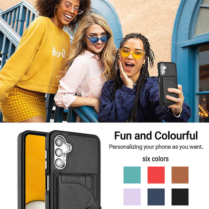 YB Leather Coating Series-4 for Samsung Galaxy A14 4G / 5G Card Holder Leather Coated TPU Case Kickstand Phone Cover