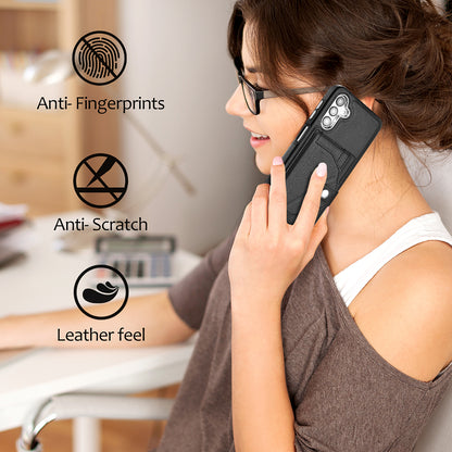 YB Leather Coating Series-4 for Samsung Galaxy A14 4G / 5G Card Holder Leather Coated TPU Case Kickstand Phone Cover