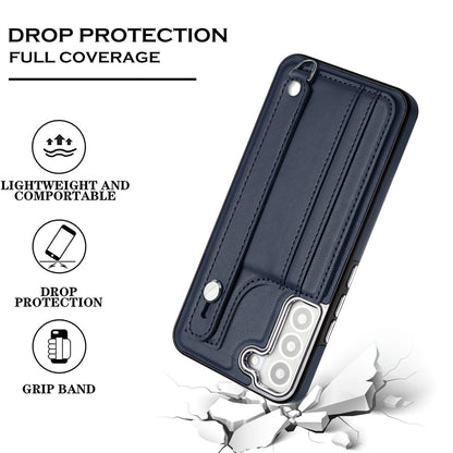 YB Leather Coating Series-5 For Samsung Galaxy S22 5G Card Slots Scratch-proof Cover Leather Coated TPU Kickstand Case