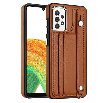 YB Leather Coating Series-5 For Samsung Galaxy A73 5G Mobile Phone Cover Card Slots PU Leather+TPU Kickstand Case