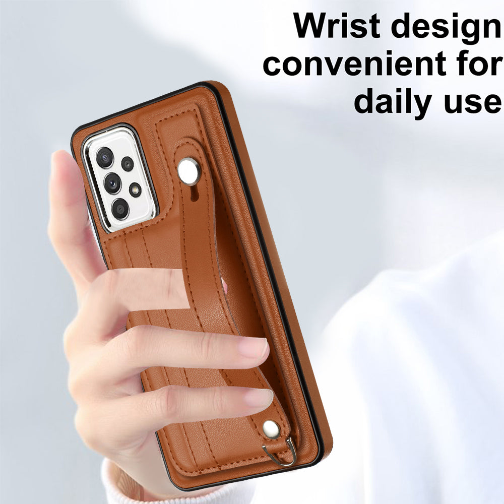 YB Leather Coating Series-5 For Samsung Galaxy A73 5G Mobile Phone Cover Card Slots PU Leather+TPU Kickstand Case