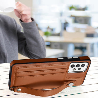 YB Leather Coating Series-5 For Samsung Galaxy A73 5G Mobile Phone Cover Card Slots PU Leather+TPU Kickstand Case