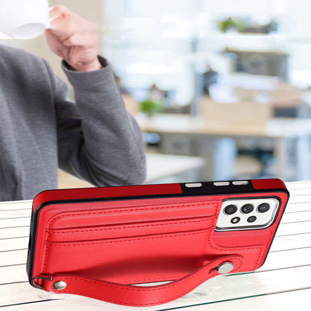 YB Leather Coating Series-5 For Samsung Galaxy A73 5G Mobile Phone Cover Card Slots PU Leather+TPU Kickstand Case