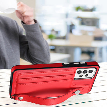 YB Leather Coating Series-5 For Samsung Galaxy A73 5G Mobile Phone Cover Card Slots PU Leather+TPU Kickstand Case