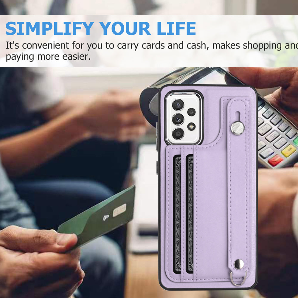 YB Leather Coating Series-5 For Samsung Galaxy A73 5G Mobile Phone Cover Card Slots PU Leather+TPU Kickstand Case