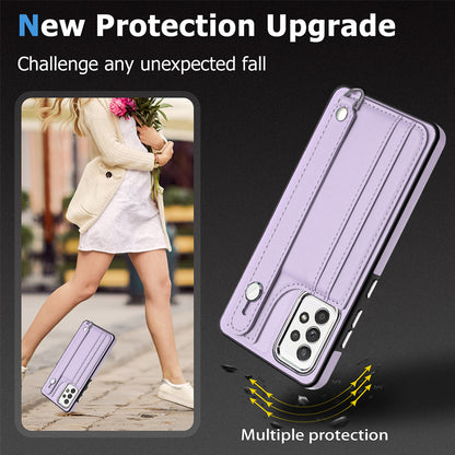 YB Leather Coating Series-5 For Samsung Galaxy A73 5G Mobile Phone Cover Card Slots PU Leather+TPU Kickstand Case