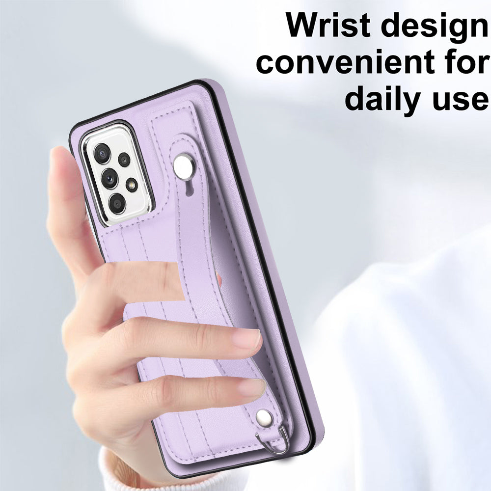 YB Leather Coating Series-5 For Samsung Galaxy A73 5G Mobile Phone Cover Card Slots PU Leather+TPU Kickstand Case