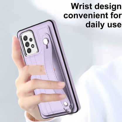 YB Leather Coating Series-5 For Samsung Galaxy A73 5G Mobile Phone Cover Card Slots PU Leather+TPU Kickstand Case