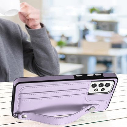 YB Leather Coating Series-5 For Samsung Galaxy A73 5G Mobile Phone Cover Card Slots PU Leather+TPU Kickstand Case