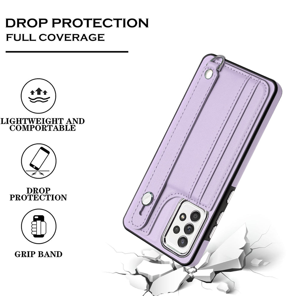 YB Leather Coating Series-5 For Samsung Galaxy A73 5G Mobile Phone Cover Card Slots PU Leather+TPU Kickstand Case