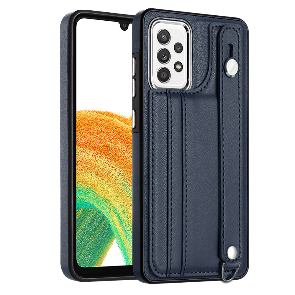 YB Leather Coating Series-5 For Samsung Galaxy A73 5G Mobile Phone Cover Card Slots PU Leather+TPU Kickstand Case
