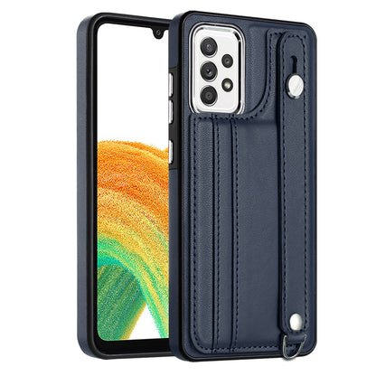 YB Leather Coating Series-5 For Samsung Galaxy A73 5G Mobile Phone Cover Card Slots PU Leather+TPU Kickstand Case