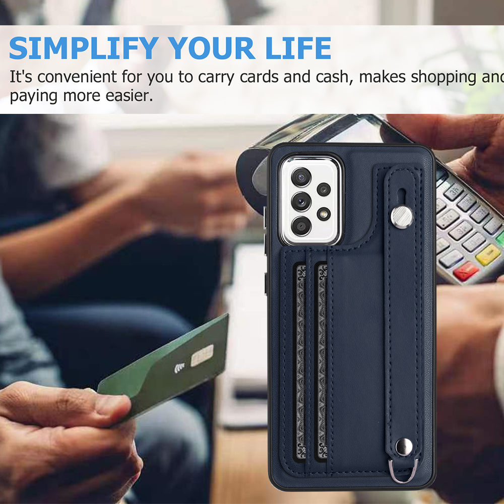 YB Leather Coating Series-5 For Samsung Galaxy A73 5G Mobile Phone Cover Card Slots PU Leather+TPU Kickstand Case