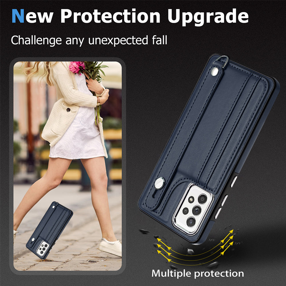 YB Leather Coating Series-5 For Samsung Galaxy A73 5G Mobile Phone Cover Card Slots PU Leather+TPU Kickstand Case