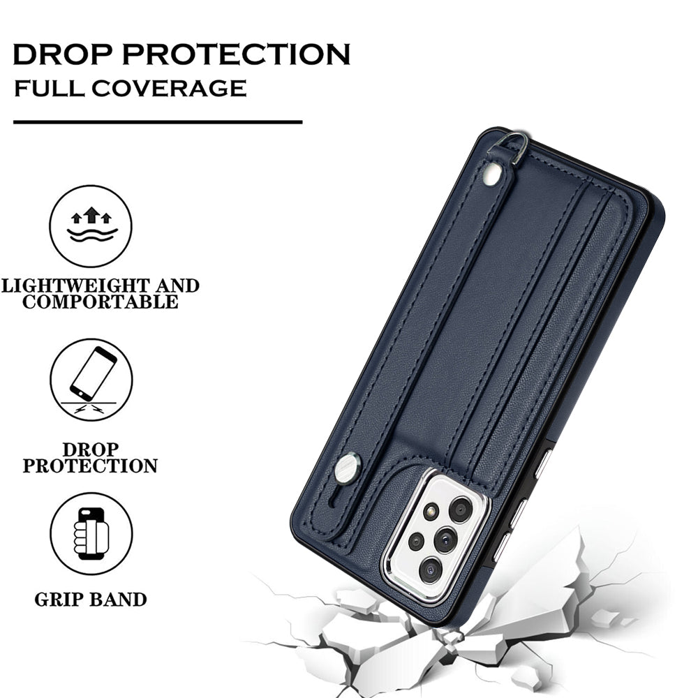 YB Leather Coating Series-5 For Samsung Galaxy A73 5G Mobile Phone Cover Card Slots PU Leather+TPU Kickstand Case