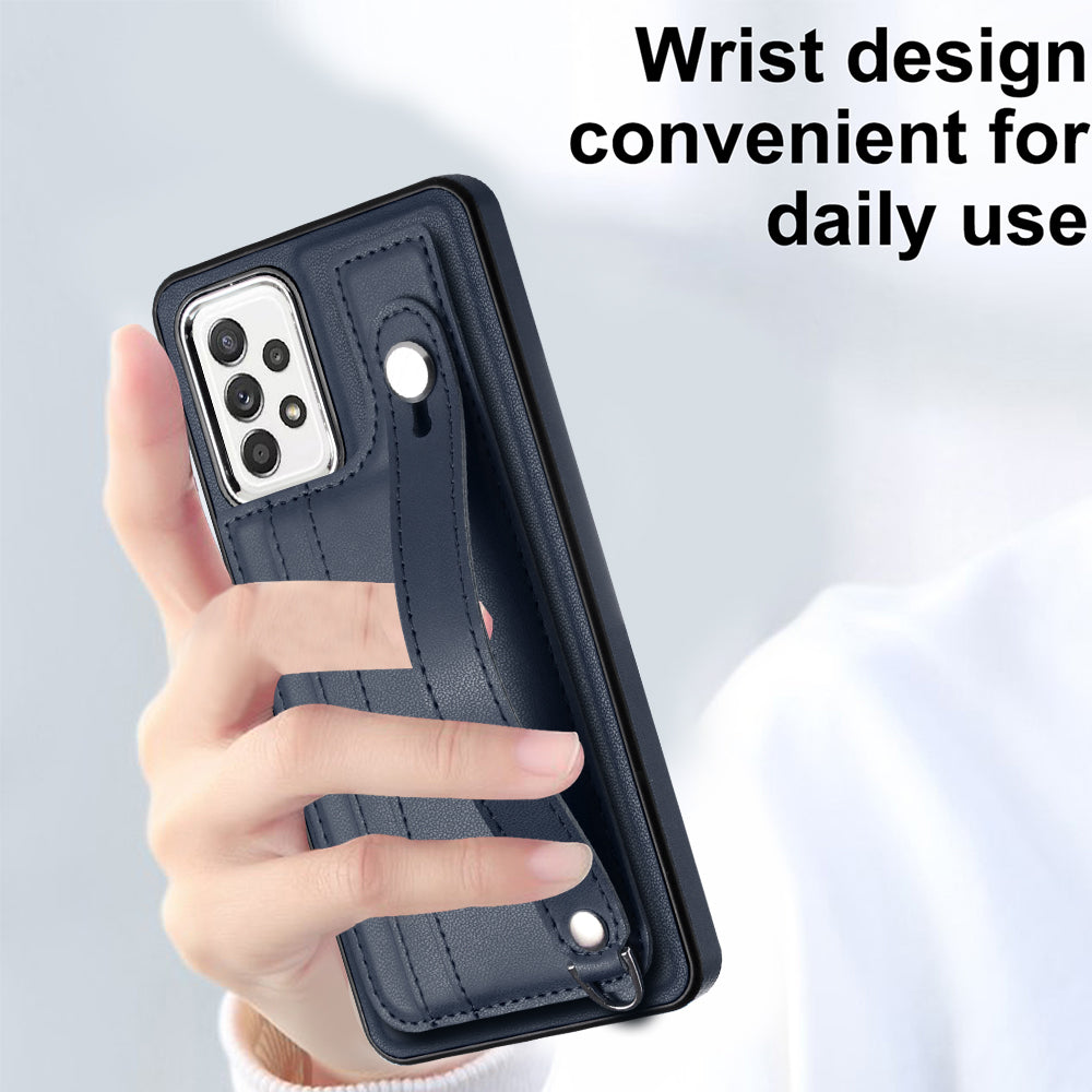 YB Leather Coating Series-5 For Samsung Galaxy A73 5G Mobile Phone Cover Card Slots PU Leather+TPU Kickstand Case