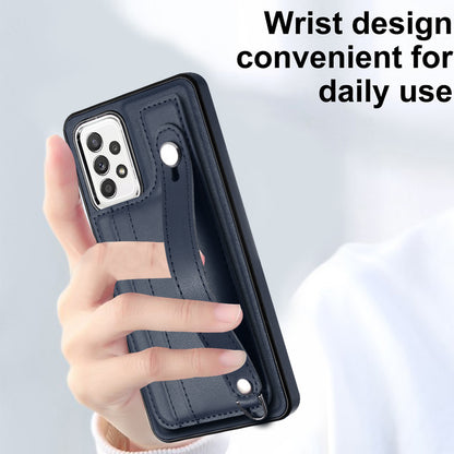 YB Leather Coating Series-5 For Samsung Galaxy A73 5G Mobile Phone Cover Card Slots PU Leather+TPU Kickstand Case