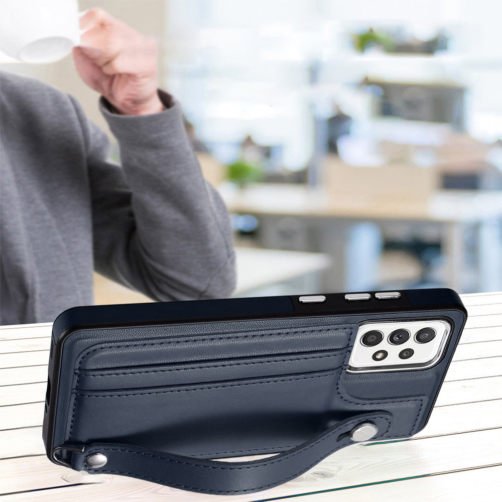 YB Leather Coating Series-5 For Samsung Galaxy A73 5G Mobile Phone Cover Card Slots PU Leather+TPU Kickstand Case