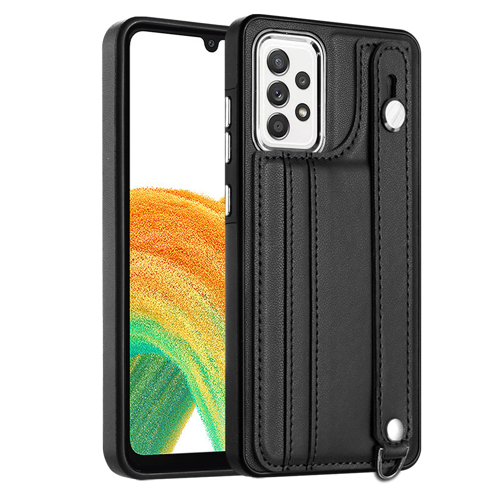 YB Leather Coating Series-5 For Samsung Galaxy A73 5G Mobile Phone Cover Card Slots PU Leather+TPU Kickstand Case