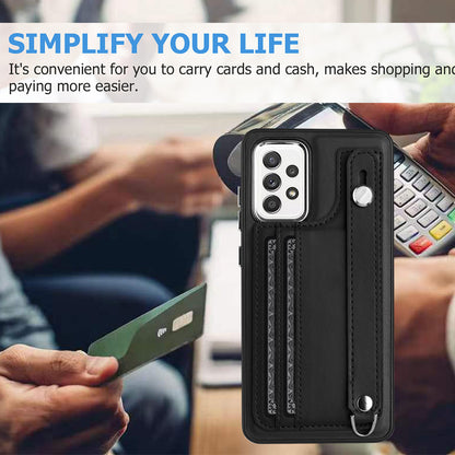 YB Leather Coating Series-5 For Samsung Galaxy A73 5G Mobile Phone Cover Card Slots PU Leather+TPU Kickstand Case