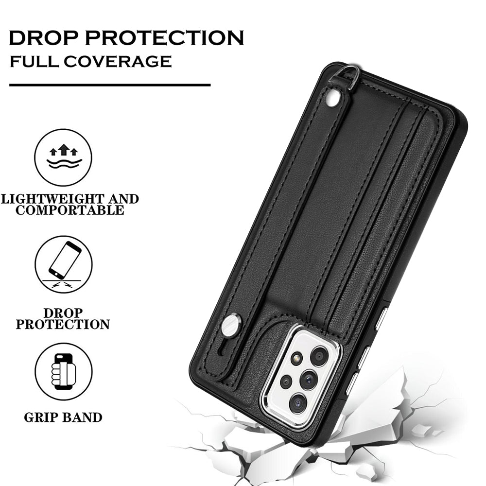 YB Leather Coating Series-5 For Samsung Galaxy A73 5G Mobile Phone Cover Card Slots PU Leather+TPU Kickstand Case