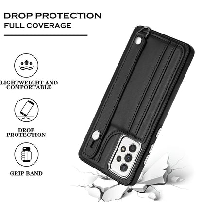 YB Leather Coating Series-5 For Samsung Galaxy A73 5G Mobile Phone Cover Card Slots PU Leather+TPU Kickstand Case