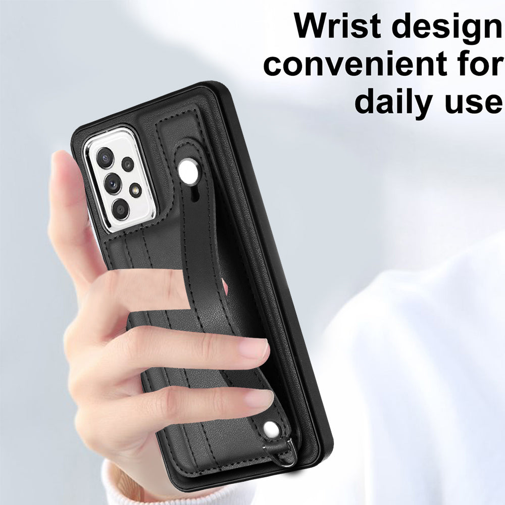 YB Leather Coating Series-5 For Samsung Galaxy A73 5G Mobile Phone Cover Card Slots PU Leather+TPU Kickstand Case