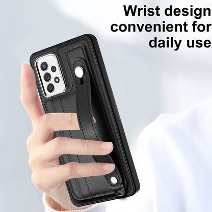 YB Leather Coating Series-5 For Samsung Galaxy A73 5G Mobile Phone Cover Card Slots PU Leather+TPU Kickstand Case