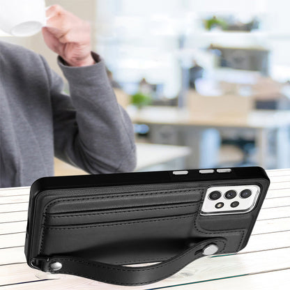 YB Leather Coating Series-5 For Samsung Galaxy A73 5G Mobile Phone Cover Card Slots PU Leather+TPU Kickstand Case