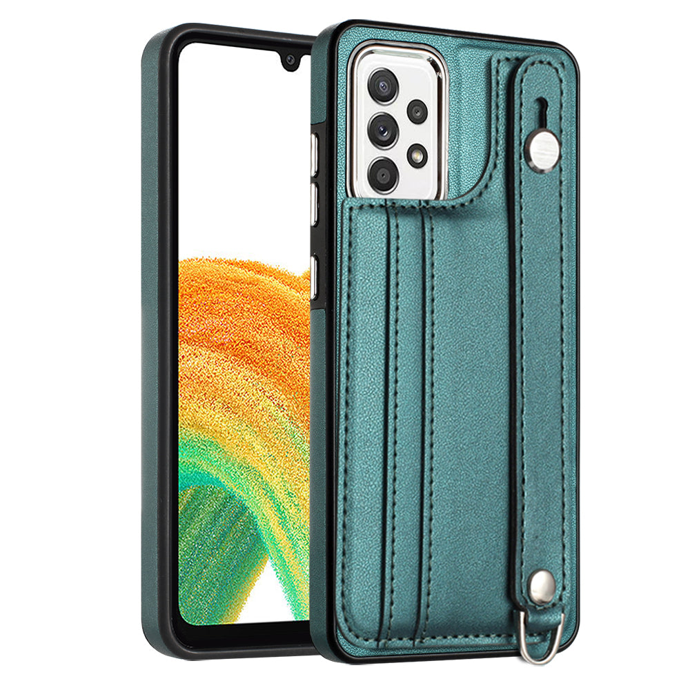 YB Leather Coating Series-5 For Samsung Galaxy A73 5G Mobile Phone Cover Card Slots PU Leather+TPU Kickstand Case